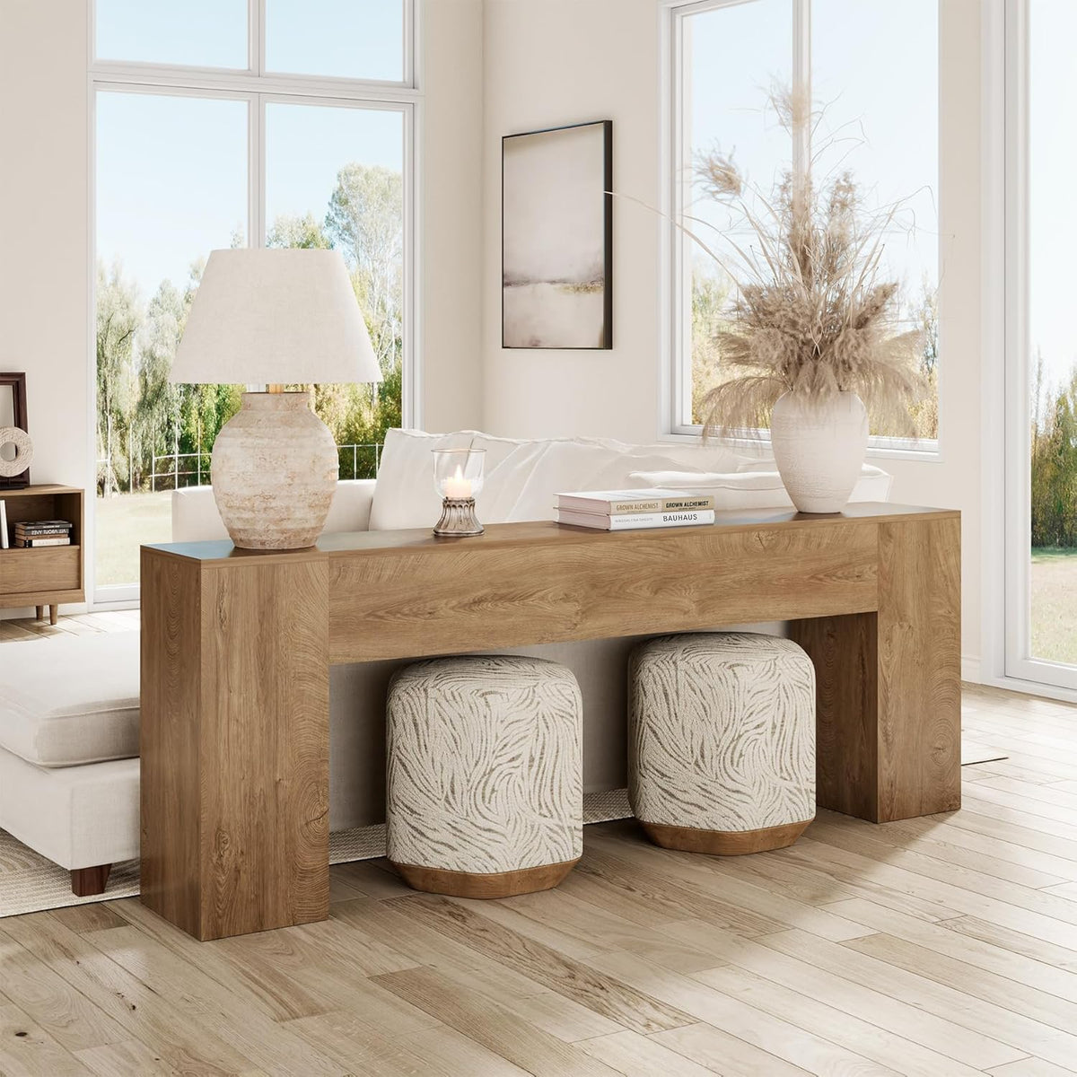 Epecoya Extra Long Console Tables for Entryway 86-Inch, Natural Oak Brown
