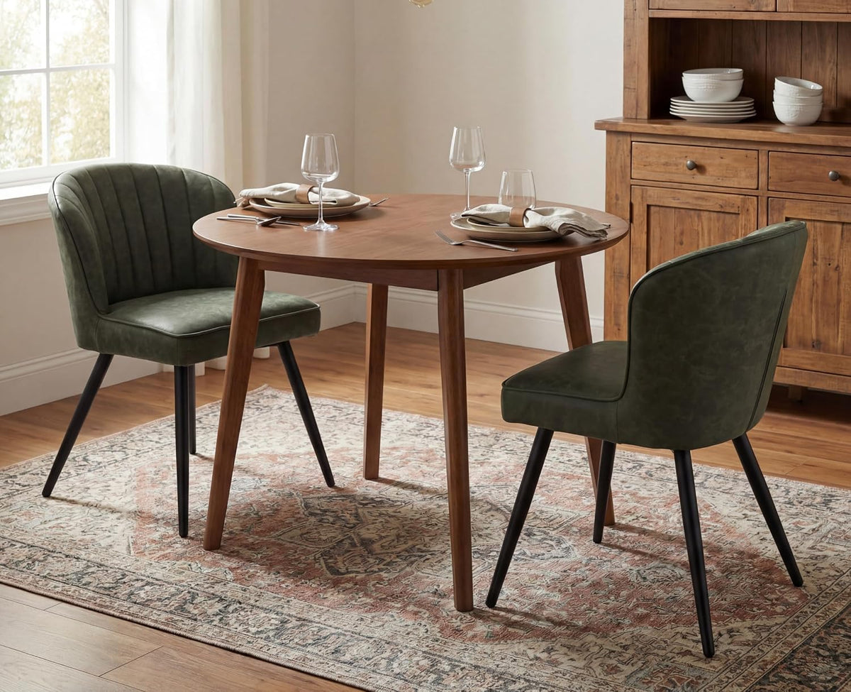 EALSON Modern Dining Chairs Set of 2, Upholstered Green Faux Leather Seater with Curved Shell Backs and Metal Legs, Armless Side Chair, for Dining Room/Kitchen/Restaurant Use