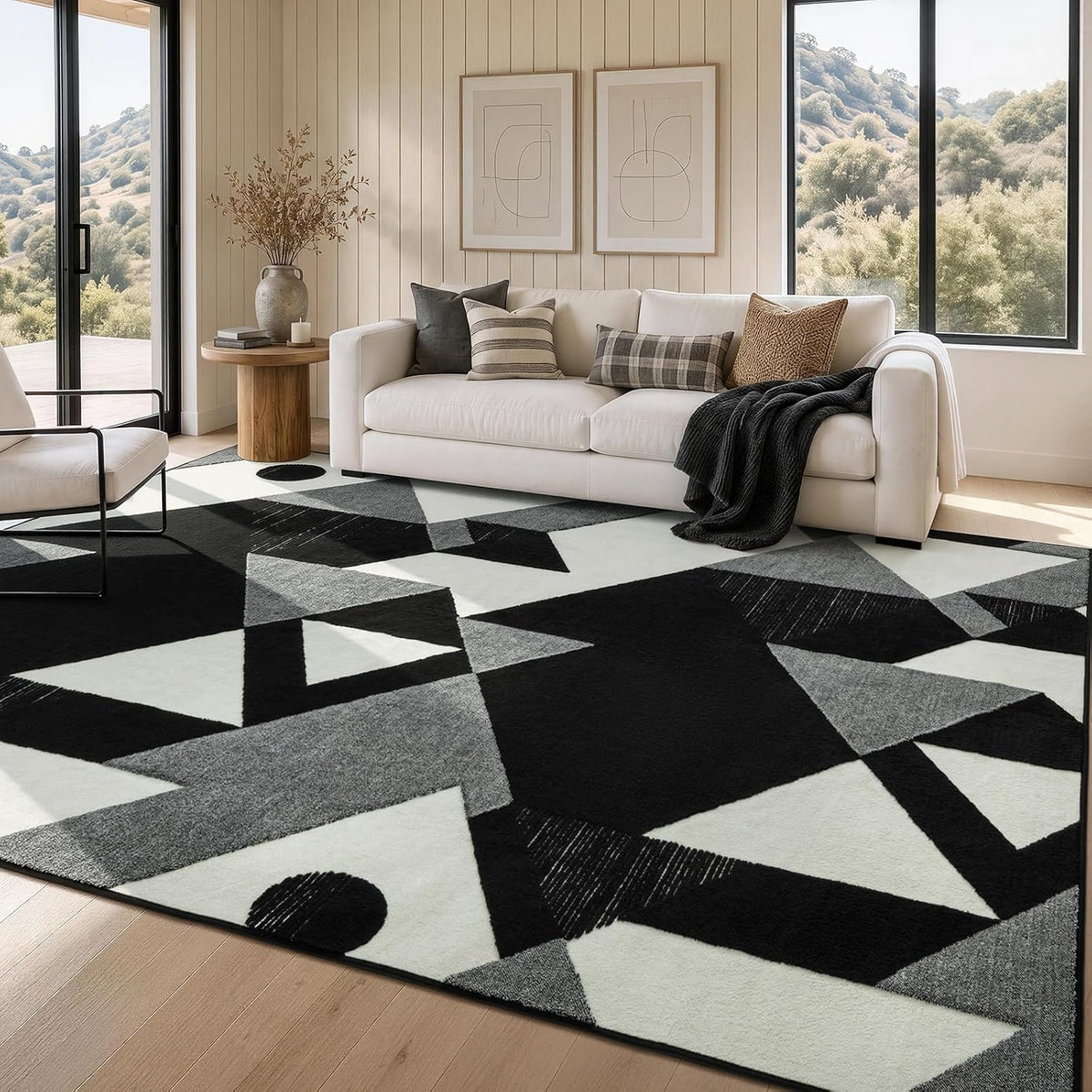 YIHOUSE 8x10 Black and White Modern Geometric Patchwork Washable Area Rug