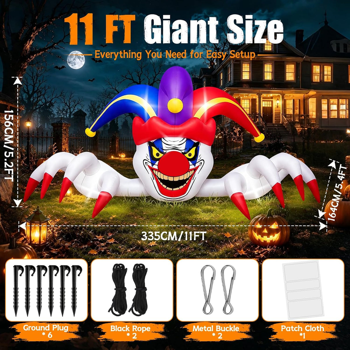 Kalolary 11FT Long Halloween Inflatables Clown Outdoor Decorations