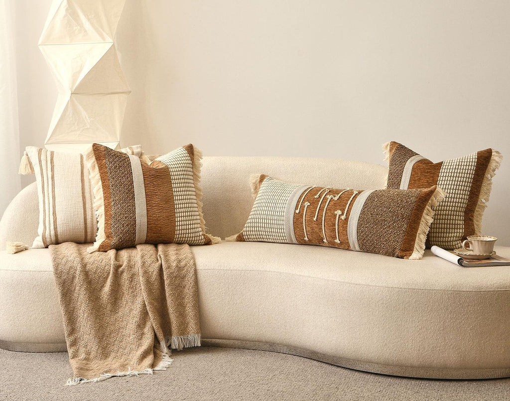 Burnt Orange Boho Lumbar Pillow Cover 14x36 Inches