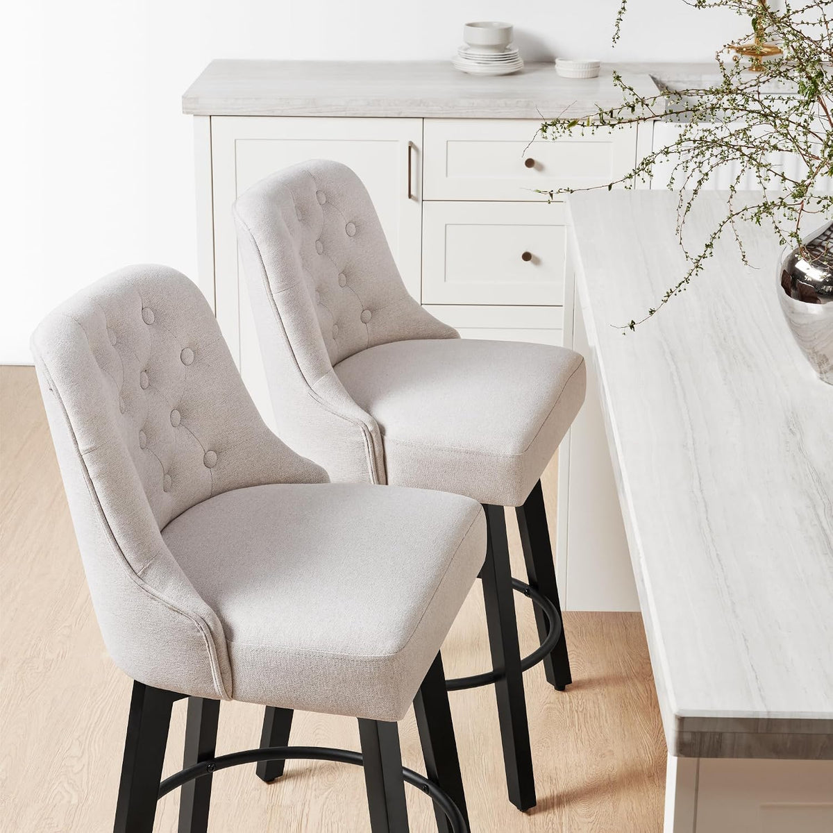 KISLOT Swivel Bar Stools with Back, 26" Counter Height, 2-Pack Linen