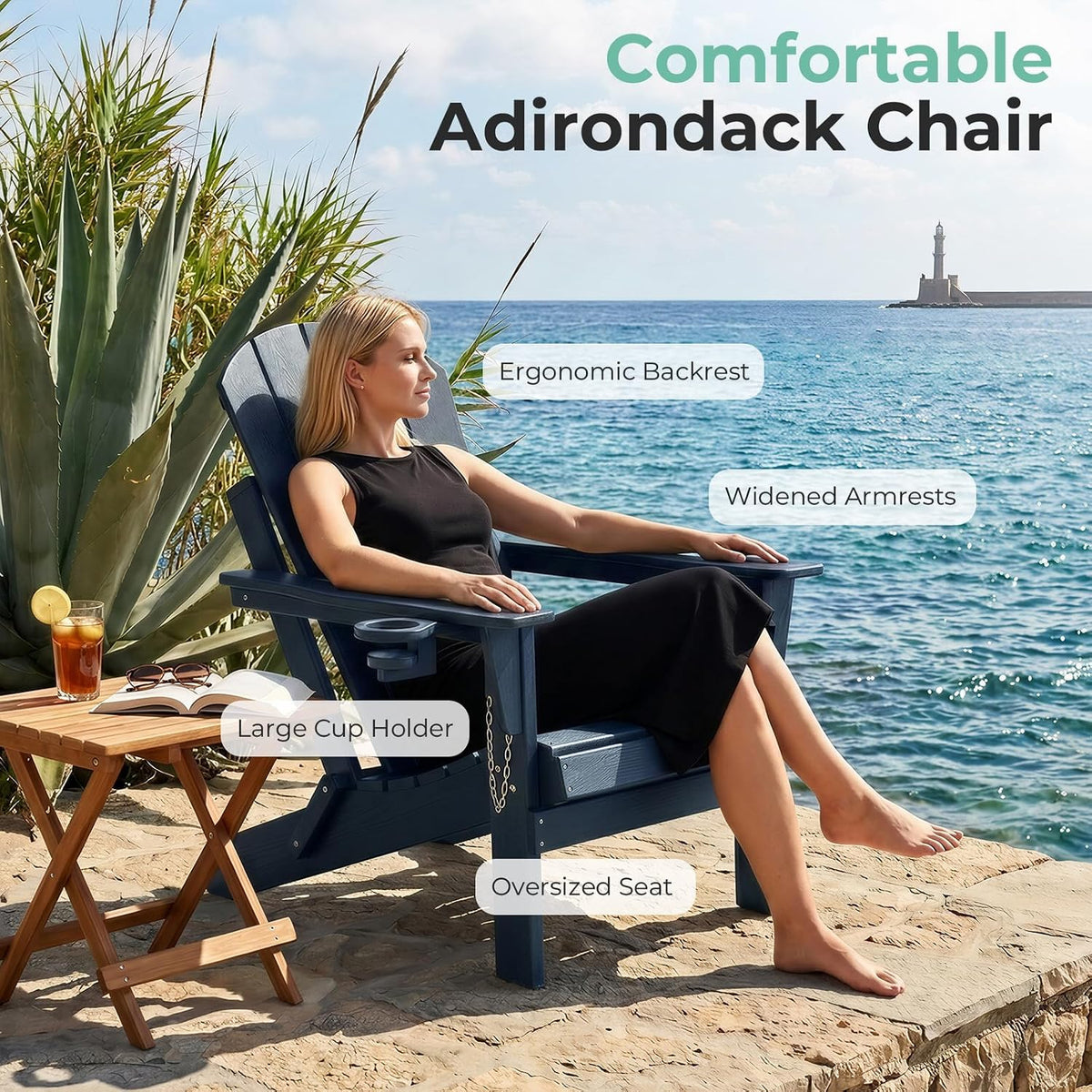 hdpe adirondack chair, folding outdoor patio chair with showing dimensions