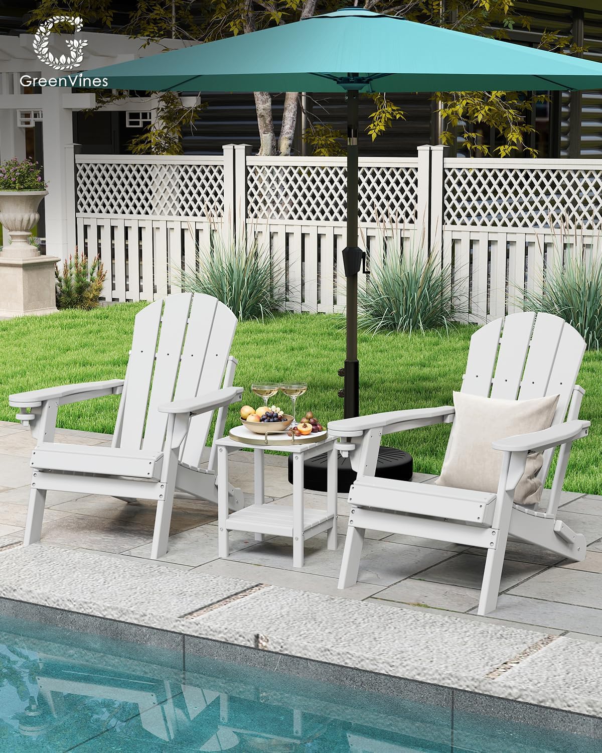 GREENVINES Folding-Adirondack-Chairs Set of 2, HDPE All Weather, White