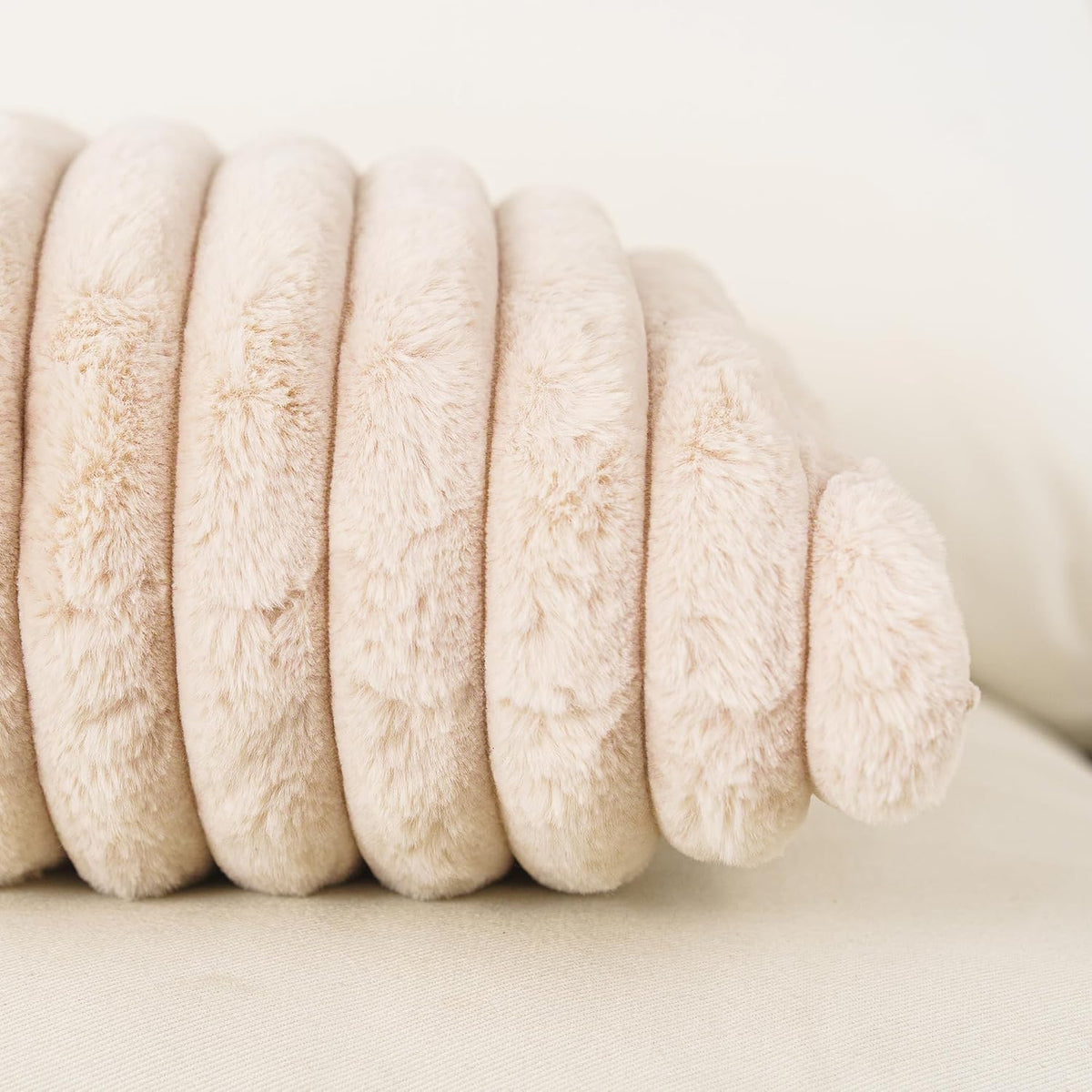 NiNi ALL Beige Faux Fur Throw Pillow Covers 26x26, Set of 2 Cushion Cases