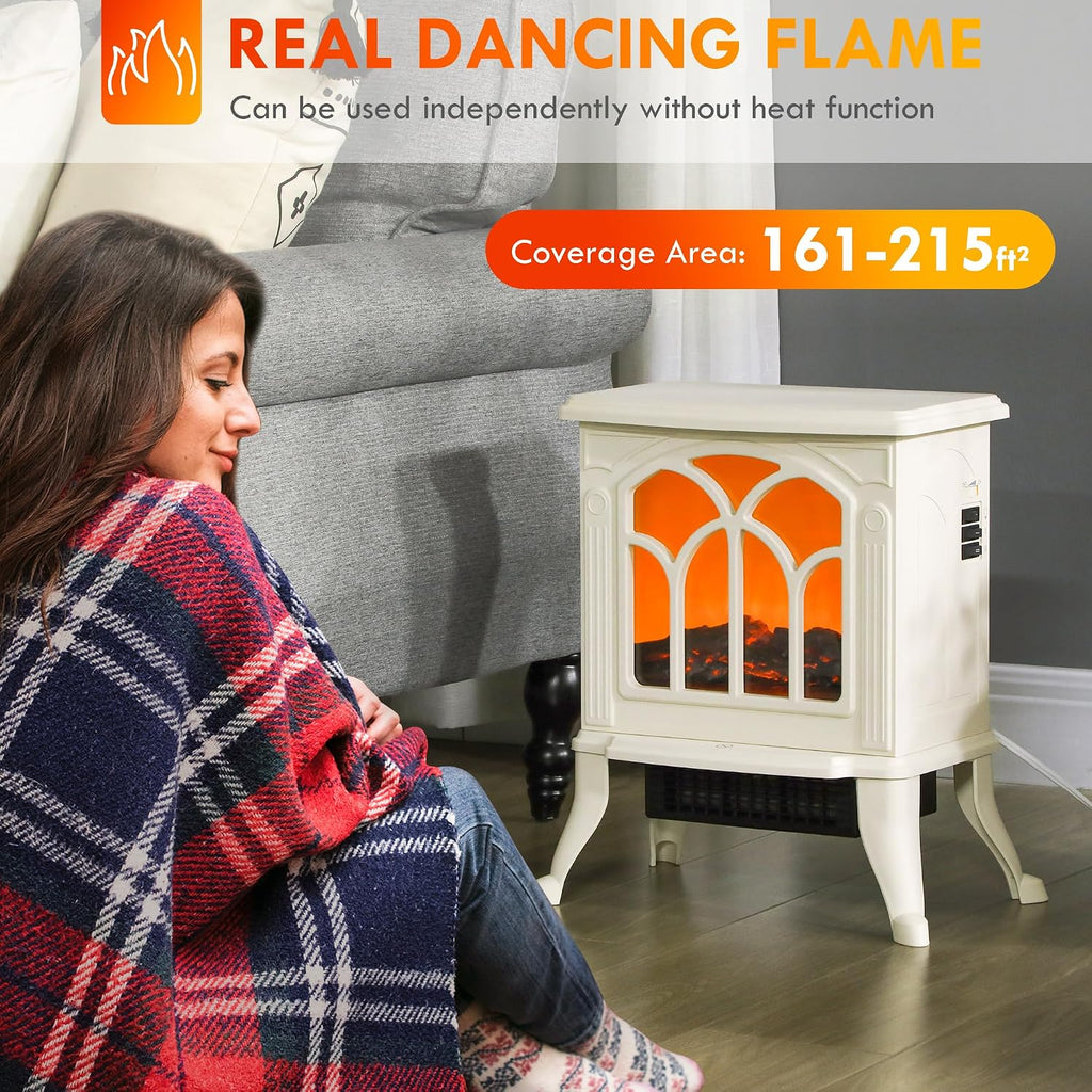 HOMCOM 17" Freestanding Electric Fireplace Stove 750W/1500W Beige