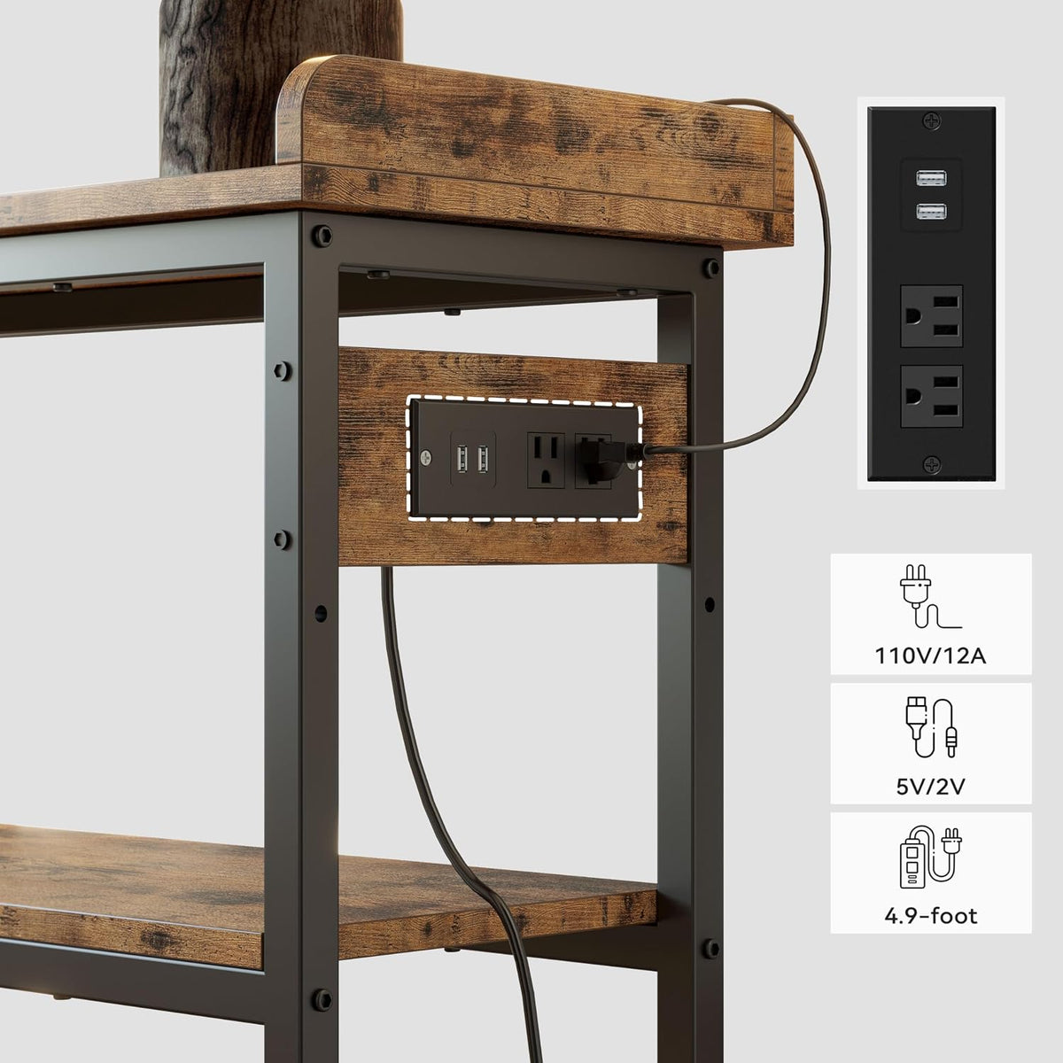 IRONCK Console Table with Power Outlet, One Piece Top, Sofa Table 32"