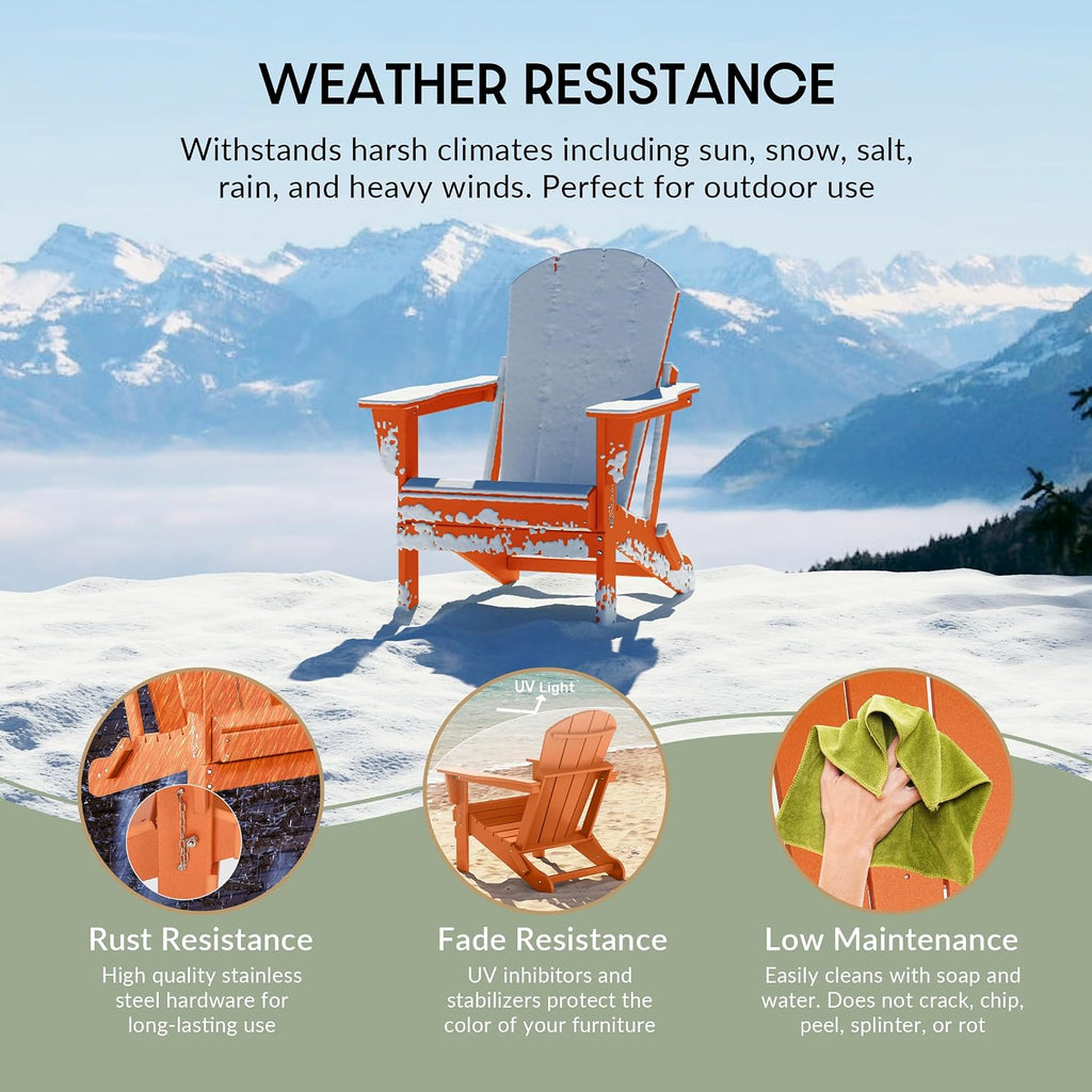 WestinTrends Malibu Outdoor Patio HDPE Folding Adirondack Chair, Orange