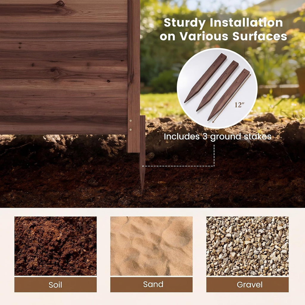 Giantex 3 Panels Wooden Privacy Fence with Stakes, 47" W x 45.5" H, Brown