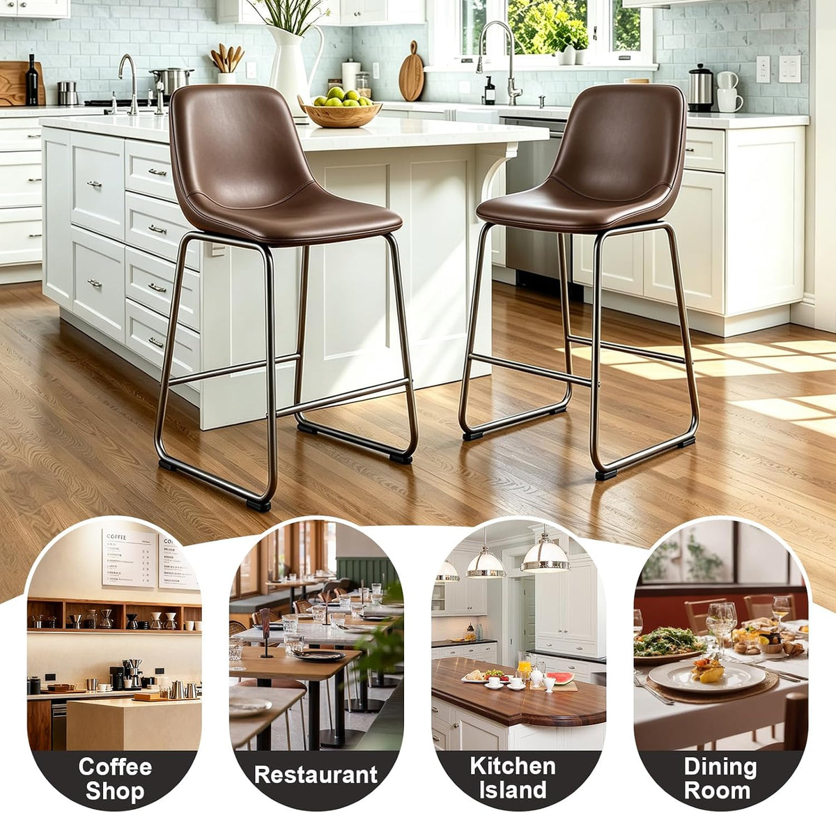 TAVR 24 inch Counter Height Stools Set of 2, Hold up to 500 lbs, Brown