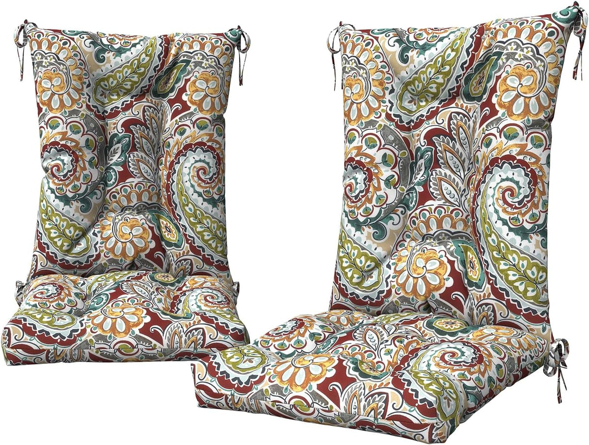DYTXIII Set of 2 Rocking Chair Cushions for Outdoor/Indoor Use,Water Resistant Tufted High Back Chair Pads for Patio,Porch,Balcony Rocker and Adirondack Furniture - Paisley Chilli