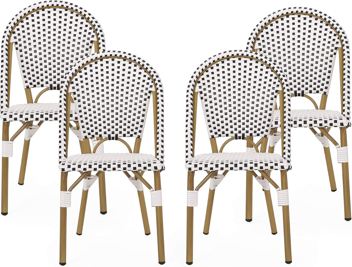 Christopher Knight Home Philomena Outdoor French Bistro Chair (Set of 4), Black + White + Bamboo Print Finish