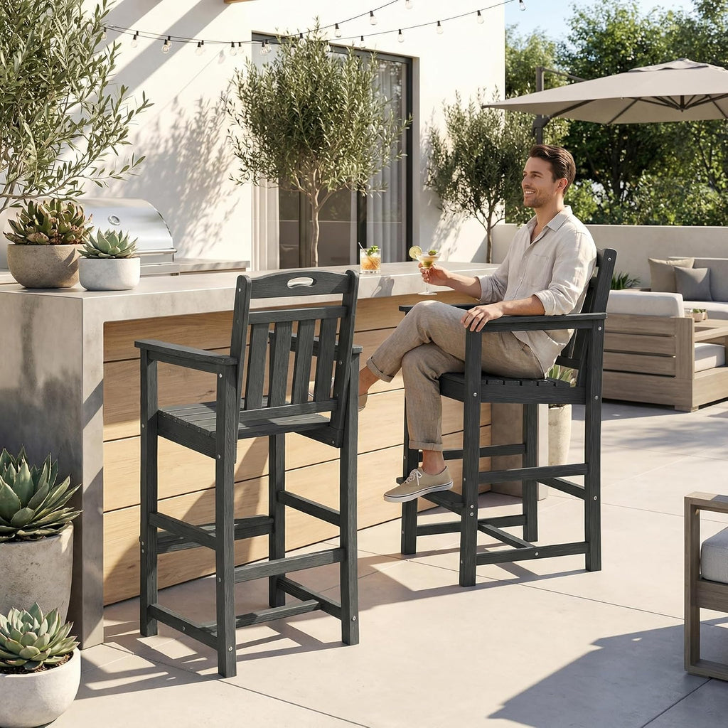 Ciokea Bar Height Adirondack Chair, 380lbs Heavy Duty Tall Bar Chair Patio Stool with Arms & High Back, All-Weather Outdoor Chair for Bar Table, Balcony, Poolside,Dark Grey