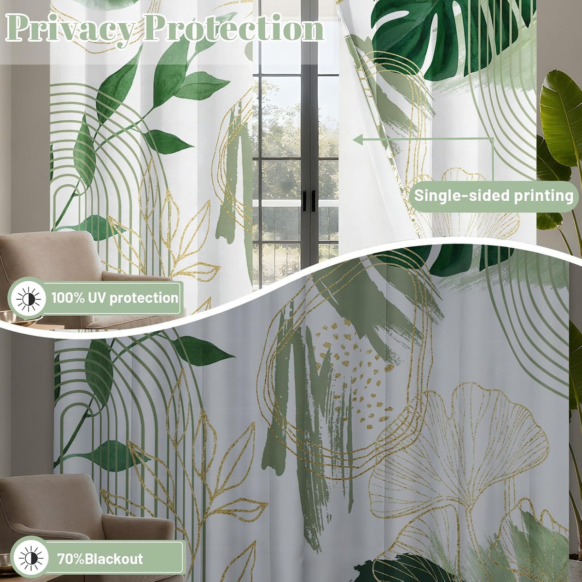 Sage Green Blackout Curtains, Boho Drapes 84 inches Length, 2 Panels