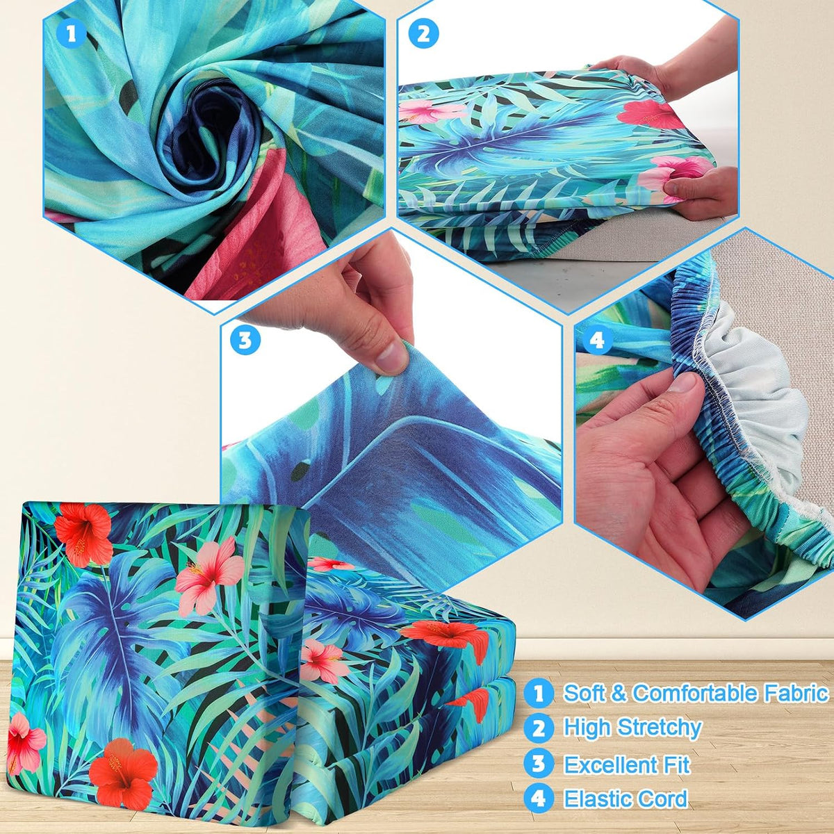 12PCS Summer Tropical Leaves Patio Cushion Covers Palm Leaves Stretch Outdoor Couch Cushion Cover Replacement Outdoor Sofa Slipcovers for Home Patio Furniture Covers Washable Reusable Chairs Protector