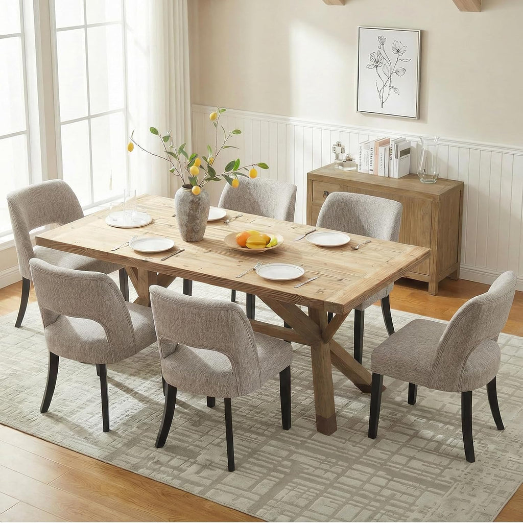 keoni Wooden Dining Chairs Set of 2, Mid Century Modern Upholstered Dining Room Chairs with Black Wood Legs, Fabric Farmhouse Kitchen Chairs with Foot Pegs for Dining Room, Light Gray