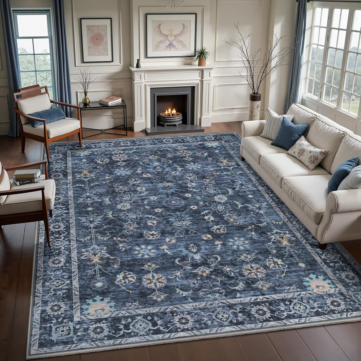 Tangsoo 9x12 Large Blue Area Rug for Living Room,Non Slip,Machine Washable