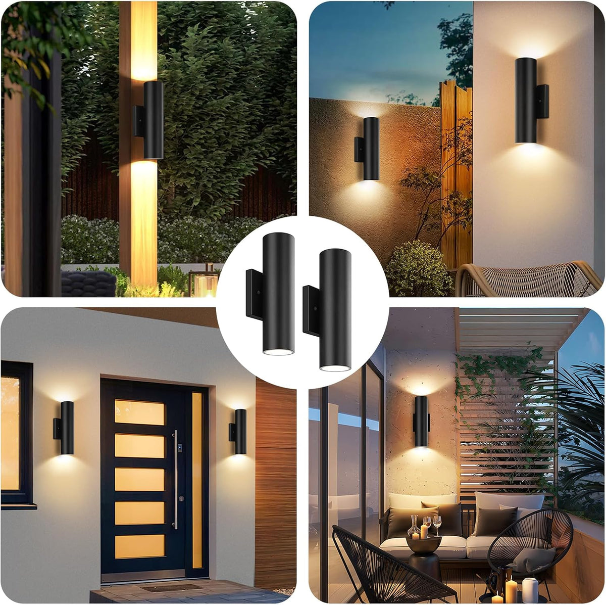 GoBright Outdoor Wall Lights, 12W Integrated LED Cylinder Up Down Lights