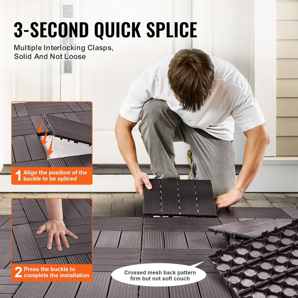 vevor 54 sq. ft plastic interlocking deck tiles showing dimensions