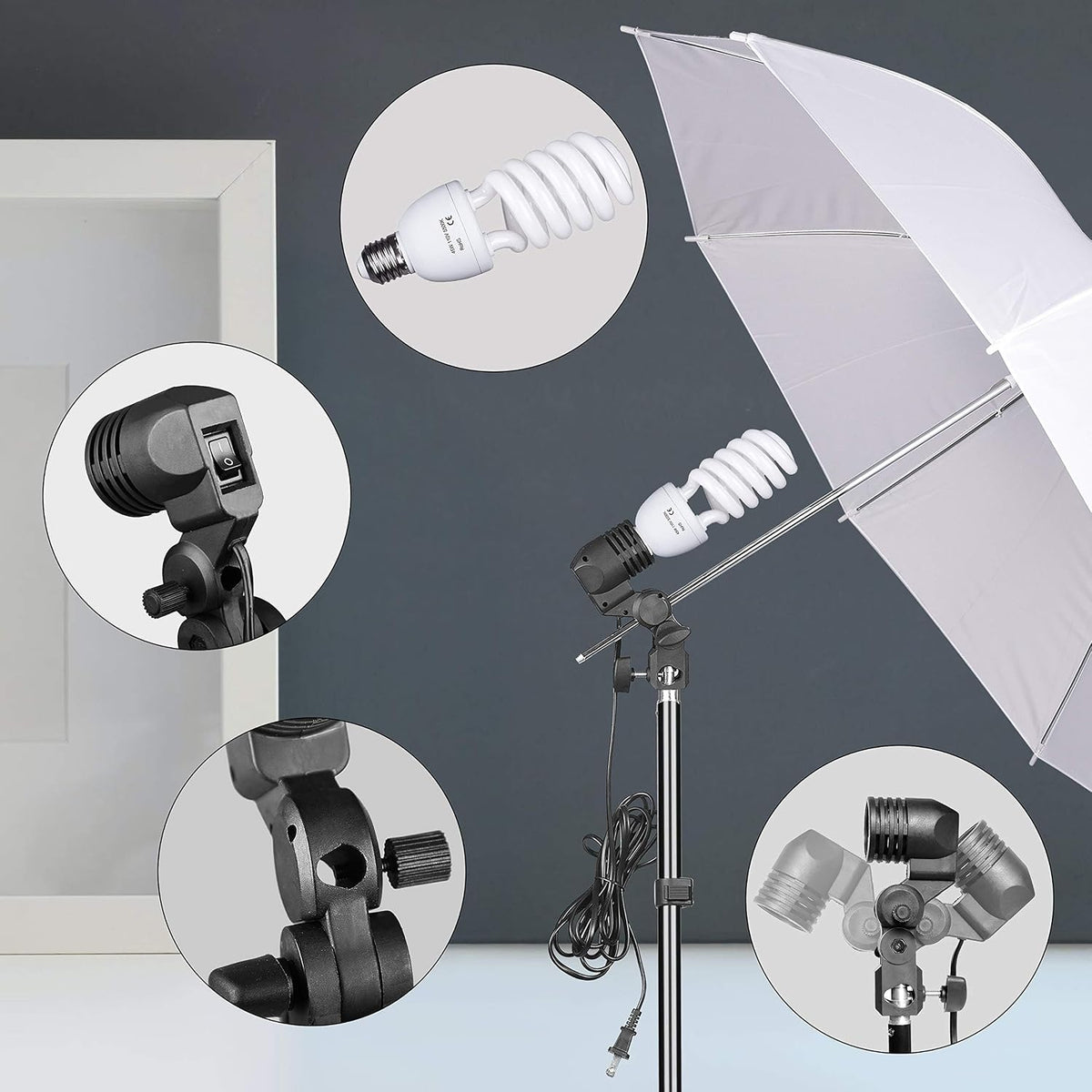 EMART Umbrella Photography Lighting Kit with 45W 5500K Bulb for Studio