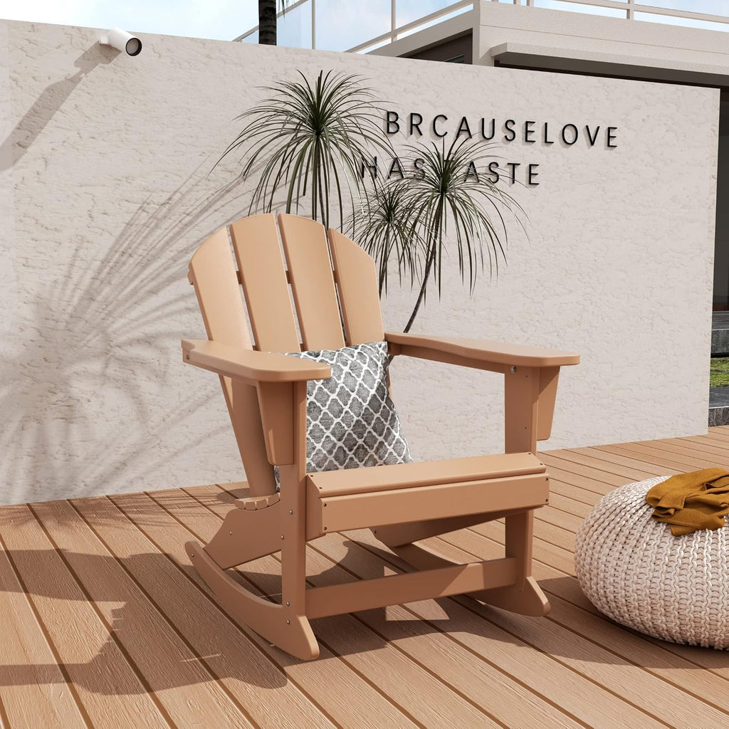 HDPE Laguna Outdoor Rocking Poly Adirondack Chair, Teak