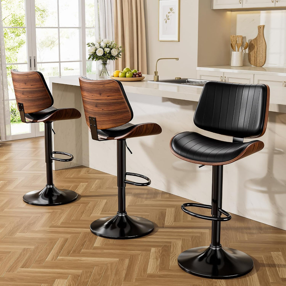 YaFiti Bentwood Swivel Bar Stools Set of 2, Bar Stools for Kitchen, Black
