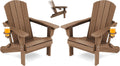SERWALL Folding Adjustable Adirondack Chairs Set of 2, Cup Holders, Brown