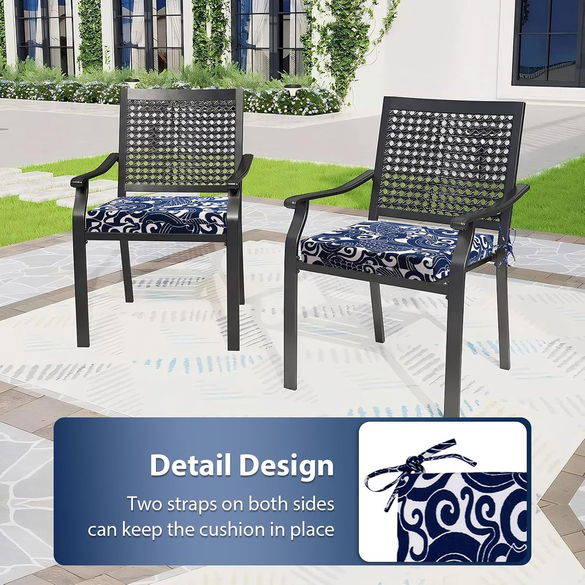 Outdoor Chair Cushions Set of 4, 18.5 x 16 Inch Patio Chair Cushions for Outdoor Furniture, Water Resistant, Non-Slip Ties(Blue Carp)