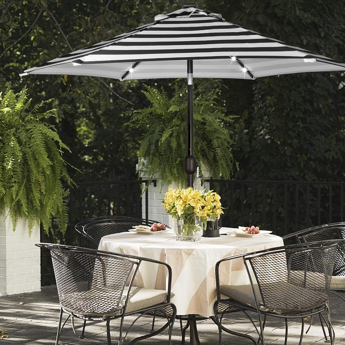 Blissun 7.5 ft Solar Umbrella, 18 LED Lighted Patio Umbrella, Table Market Umbrella