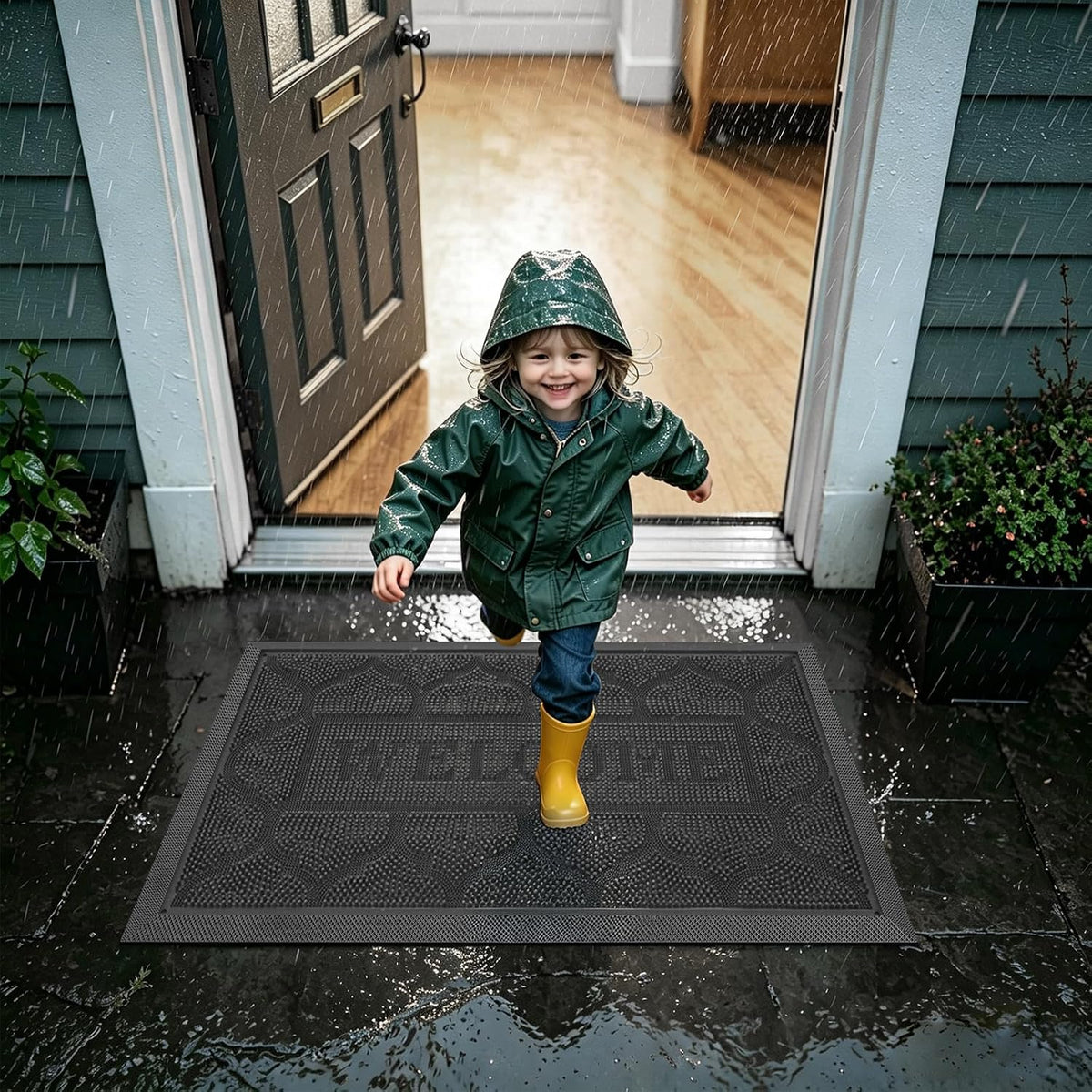 FRAMICS Front Door Mat Outside Entrance, Rubber Door Mats Welcome 24"x36"