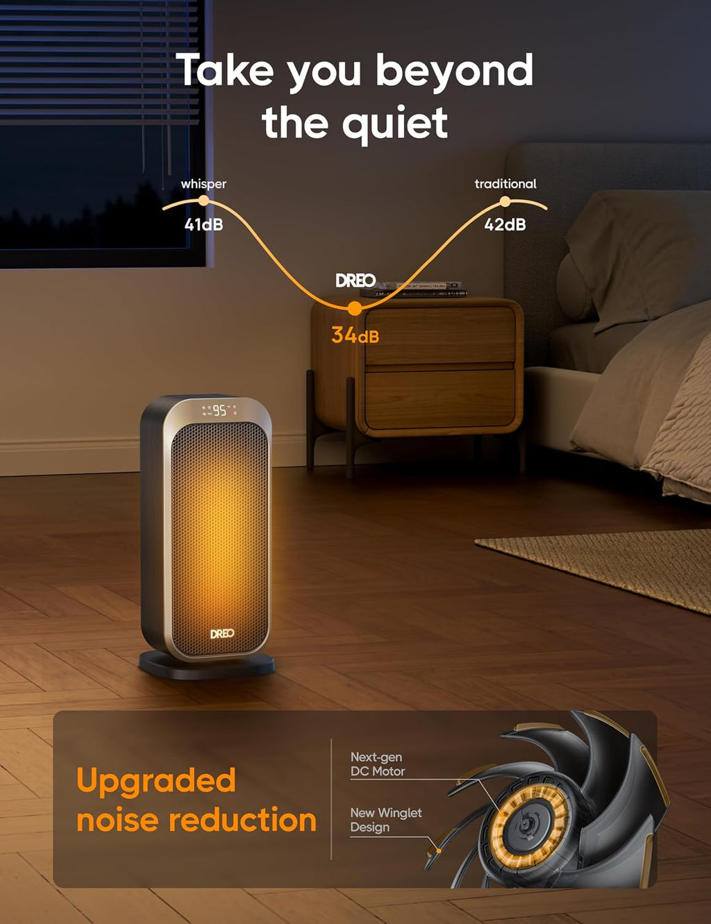 DREO Quiet Space Heater, 1500W Portable Heaters for Indoor Use with Remote