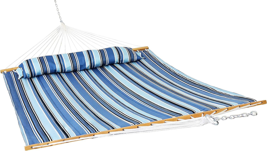 Sunnydaze Quilted Double Hammock for Outside with Pillow, Misty Beach