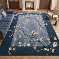 6x9 Navy Blue Oriental Floral Bird Butterfly Print Area Rug