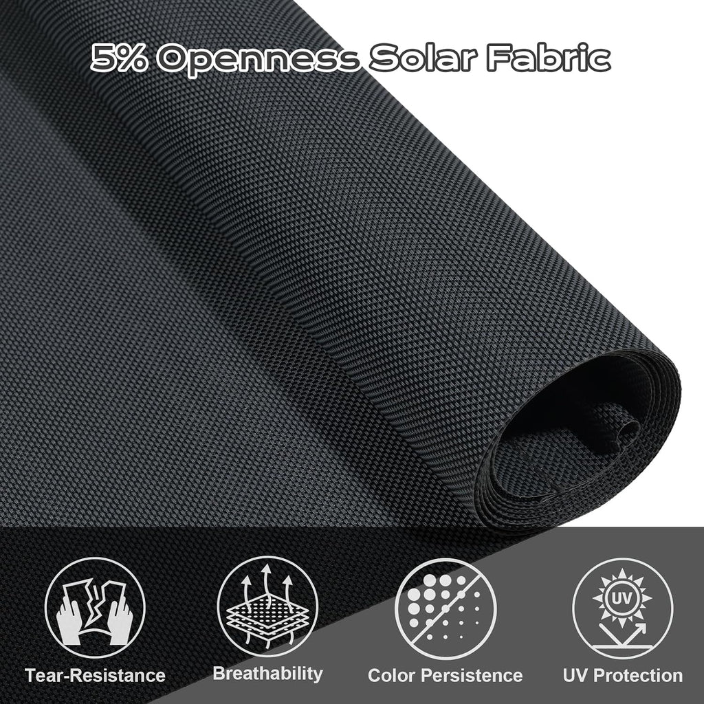 Aoodor 5% Openness Cordless Solar Fabric Roller Shade, 6'W x 8'H Sun Shade for Outdoor Gazebo Pergola Porch Use, 95% UV Protection Blinds, Dark Grey