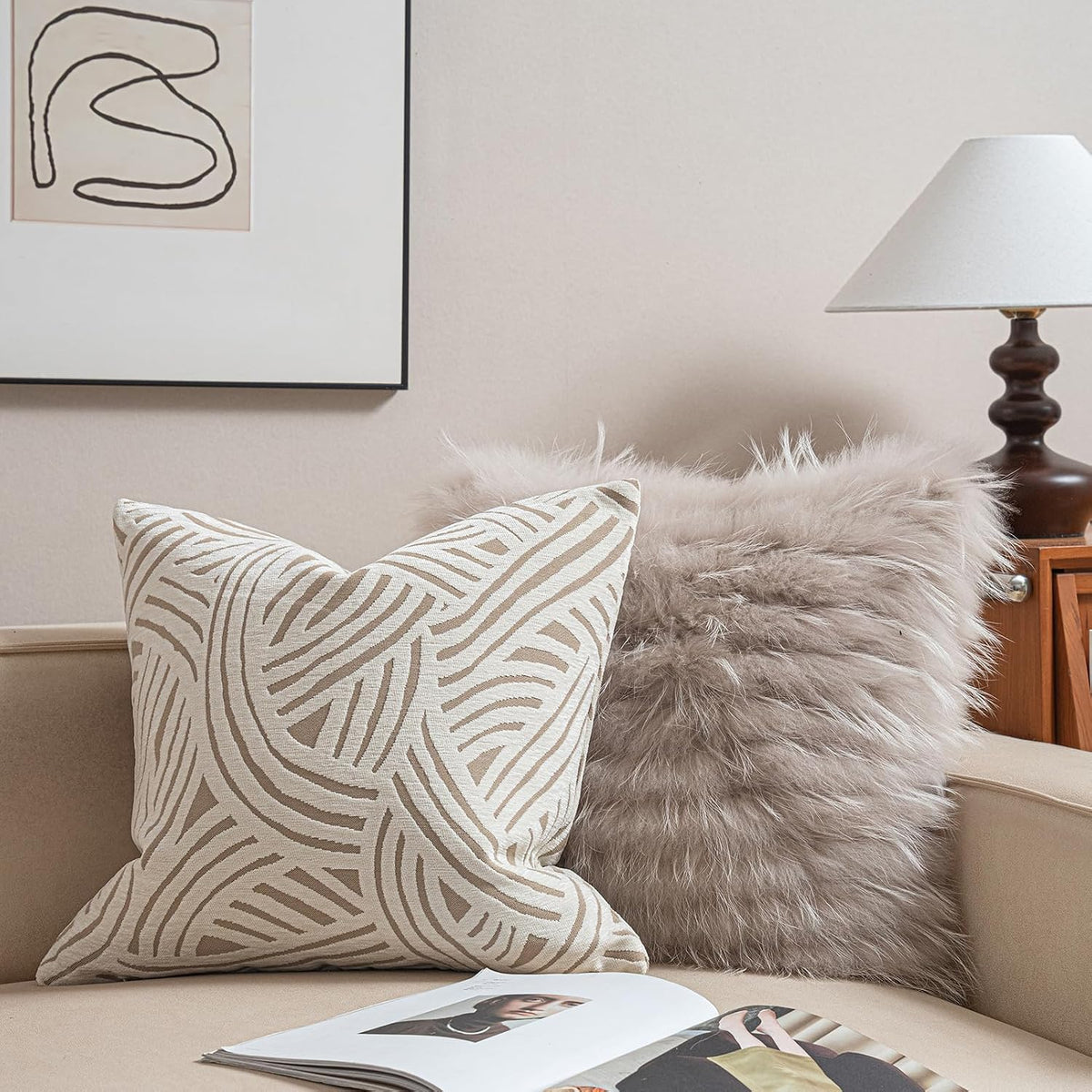 Croker Horse New 22x22'' inches Throw Pillow Cushion Covers - Paradise Beige Color Chenille Jacquard Embroidery Luxury Modern Style Couch Sofa Bed Pillow Cover for Living Room Bedroom