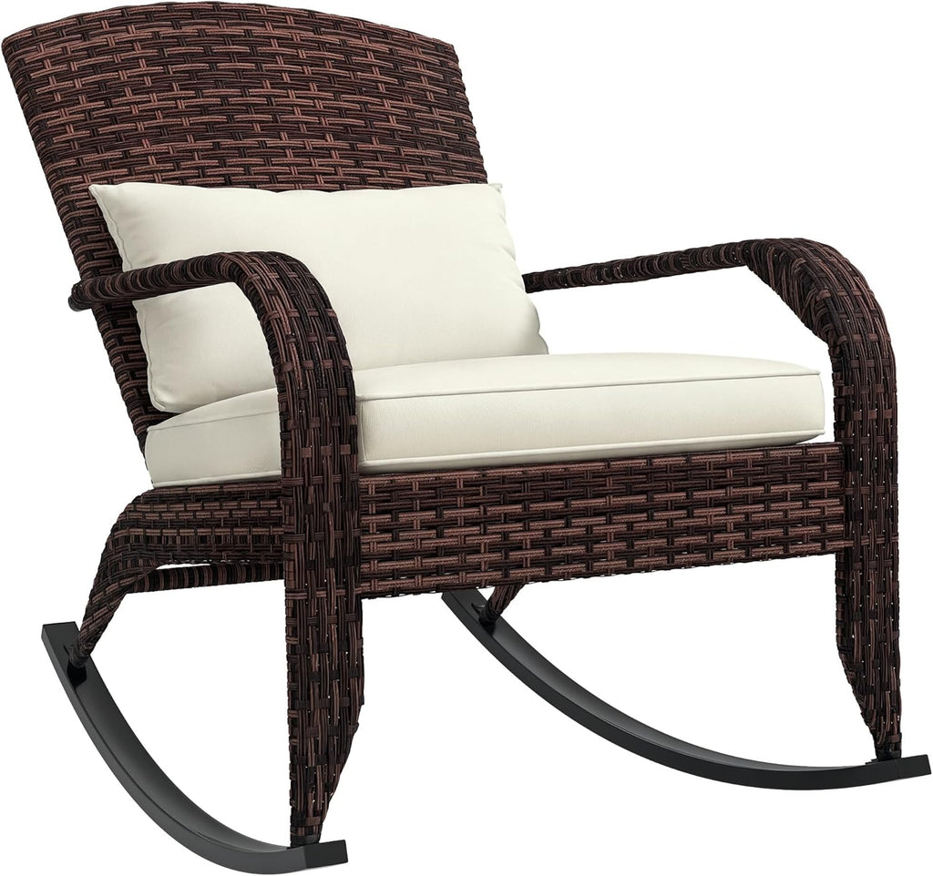 Outsunny Outdoor Wicker Adirondack Rocking Chair High Back Cream White