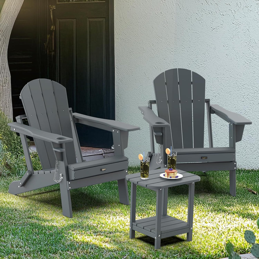 VINGLI Outdoor Side Table, 2-Tier HDPE Adirondack Side Table with Storage, Weather-Resistant Patio End Table for Backyard, Pool, Deck, Indoor Use (Grey)