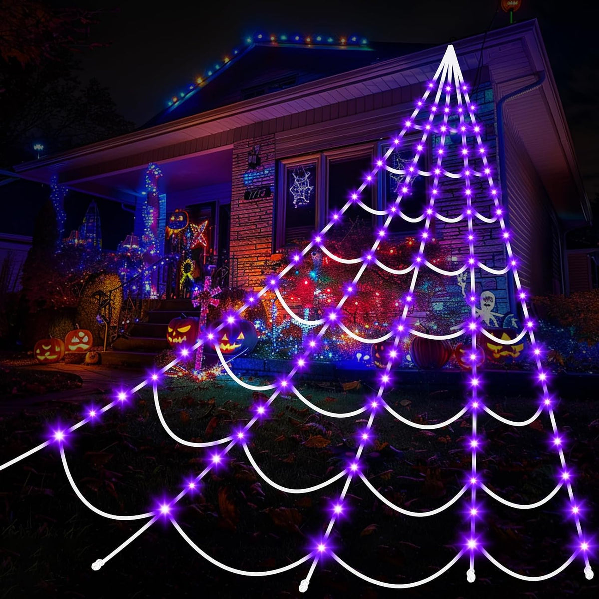 Halloween Decorations Outdoor Spider Web: Giant Light Up Spider Webs Decor