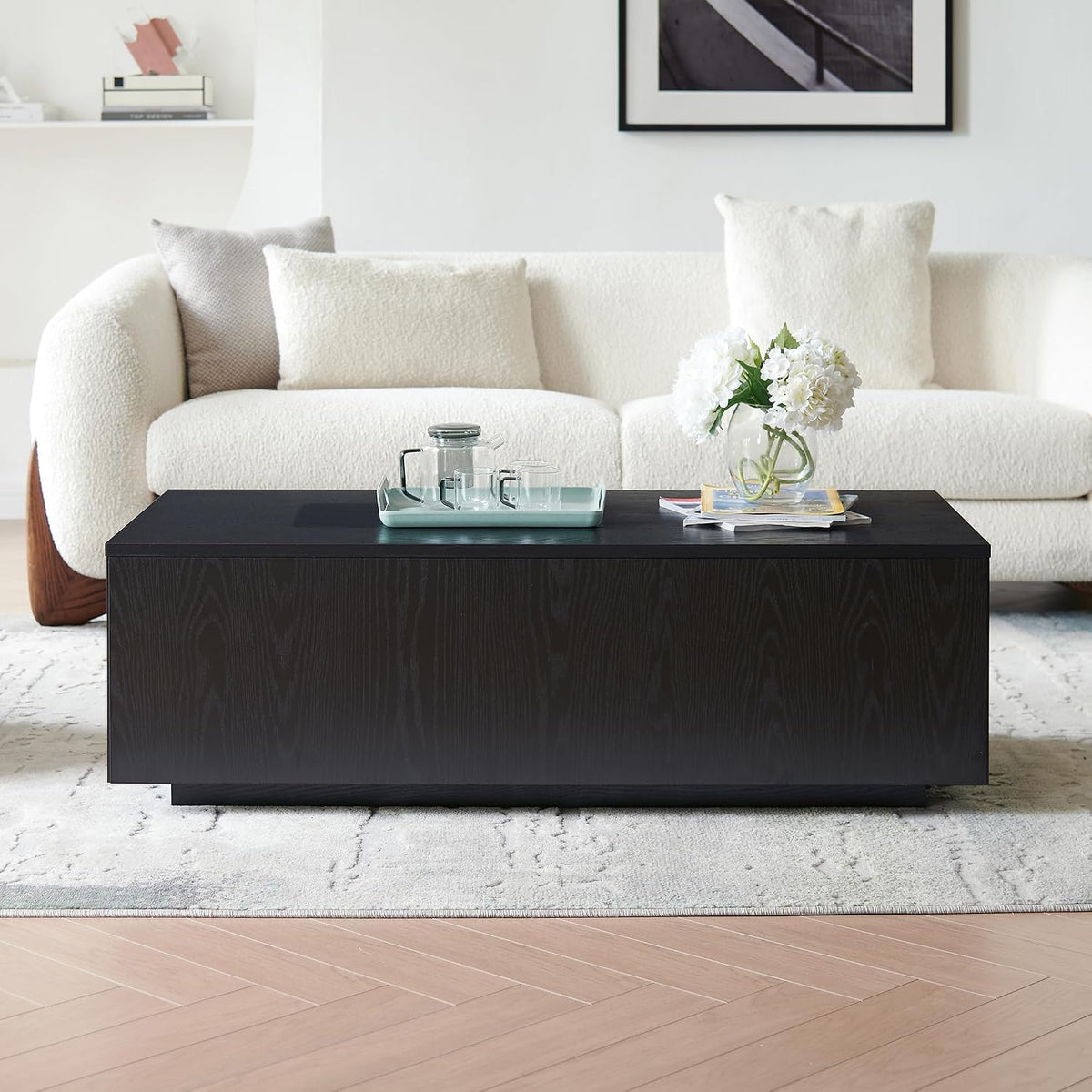 Henn&Hart 48" Modern Coffee Table, Natural Black