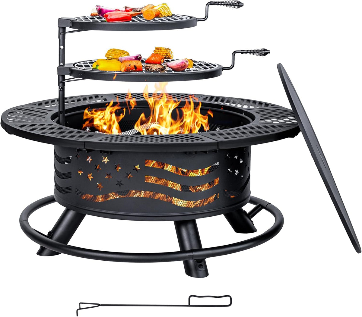 Panovue 36 Inch Fire Pit with 2 Cooking Grates, Grill Fire Pit with Lid