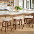 Cozyman Bar Stools Set of 3, 24" Backless Saddle, Ivory Faux Leather