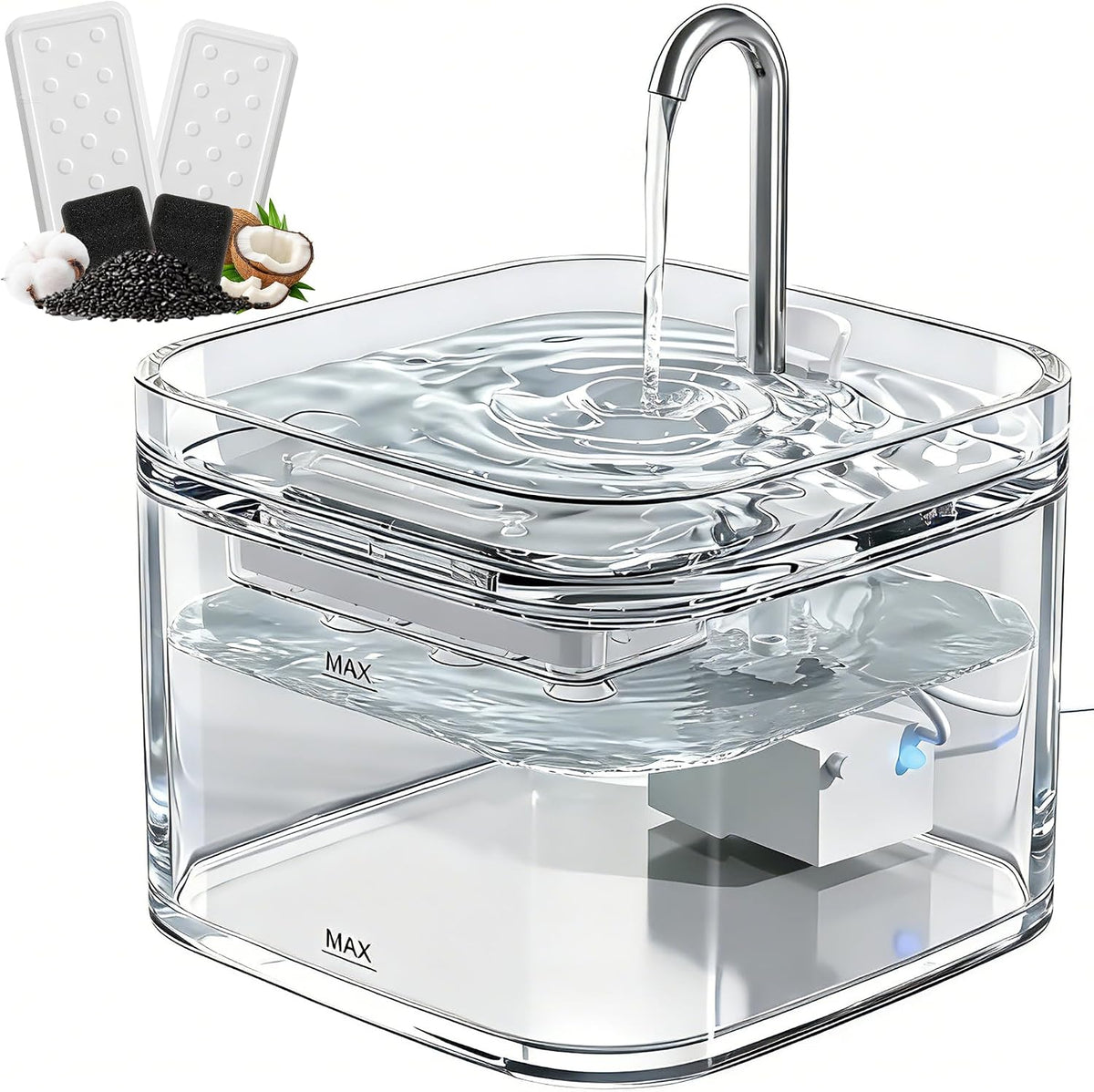 PETTEN Glass Cat Water Fountain,Easy Clean,No Plastic(78oz/2.5L)