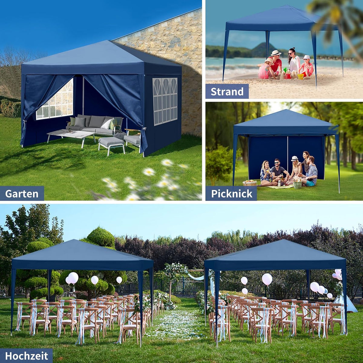 Outvita 10x10ft Ez Pop Up Canopy Tent with 4 SideWalls Blue