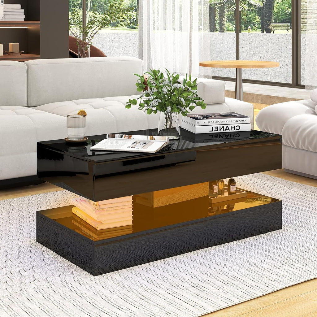 Verano Garden Modern High Gloss LED Coffee Table, 2-Tier Center Table