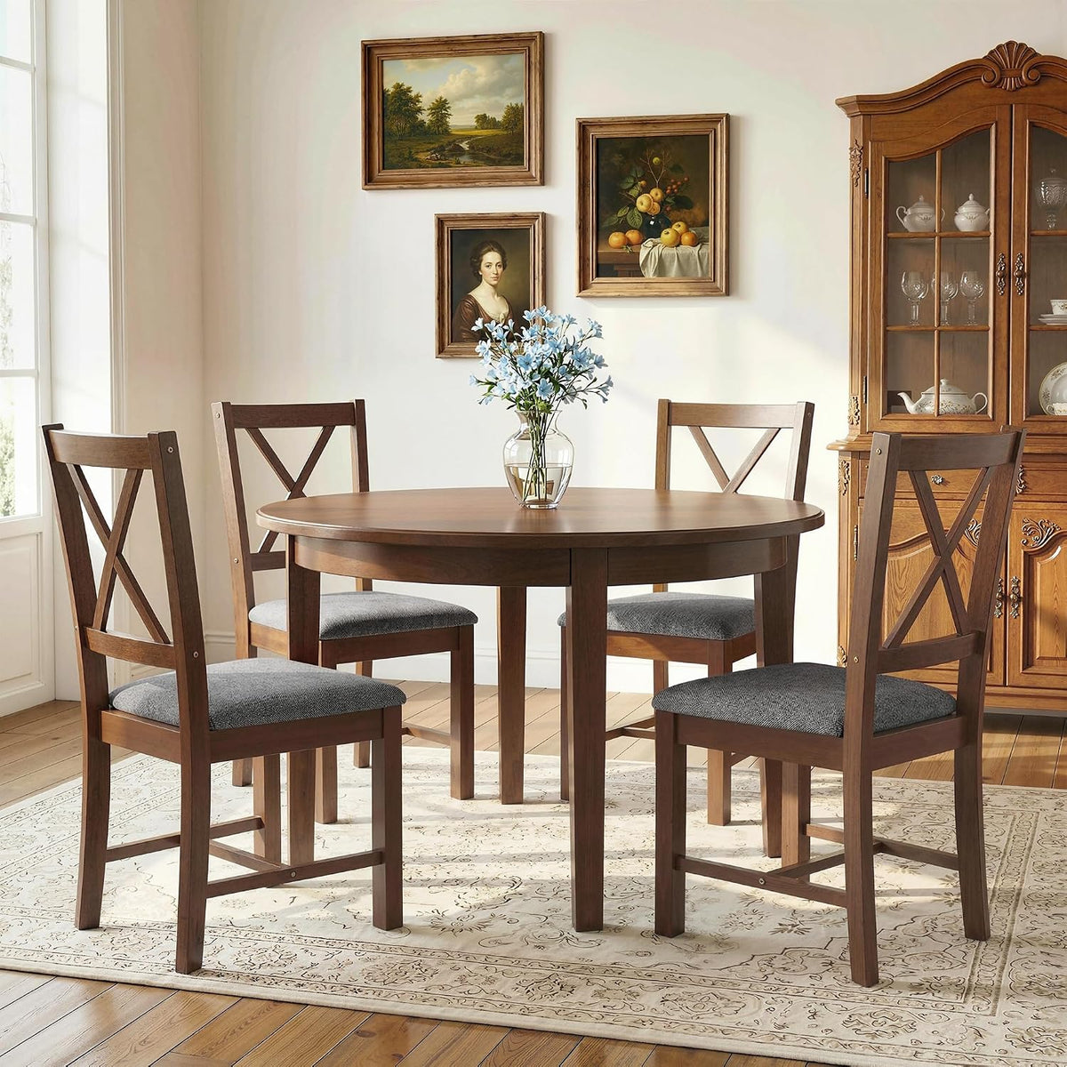 HOMCOM Wooden Dining Chairs Set of 2 with X-Back, Farmhouse, Walnut