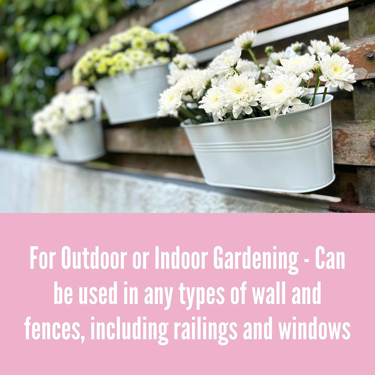 LaLaGreen Outdoor Rail Planter (11.2 in, 12 Pack) White Metal Hanging Pots