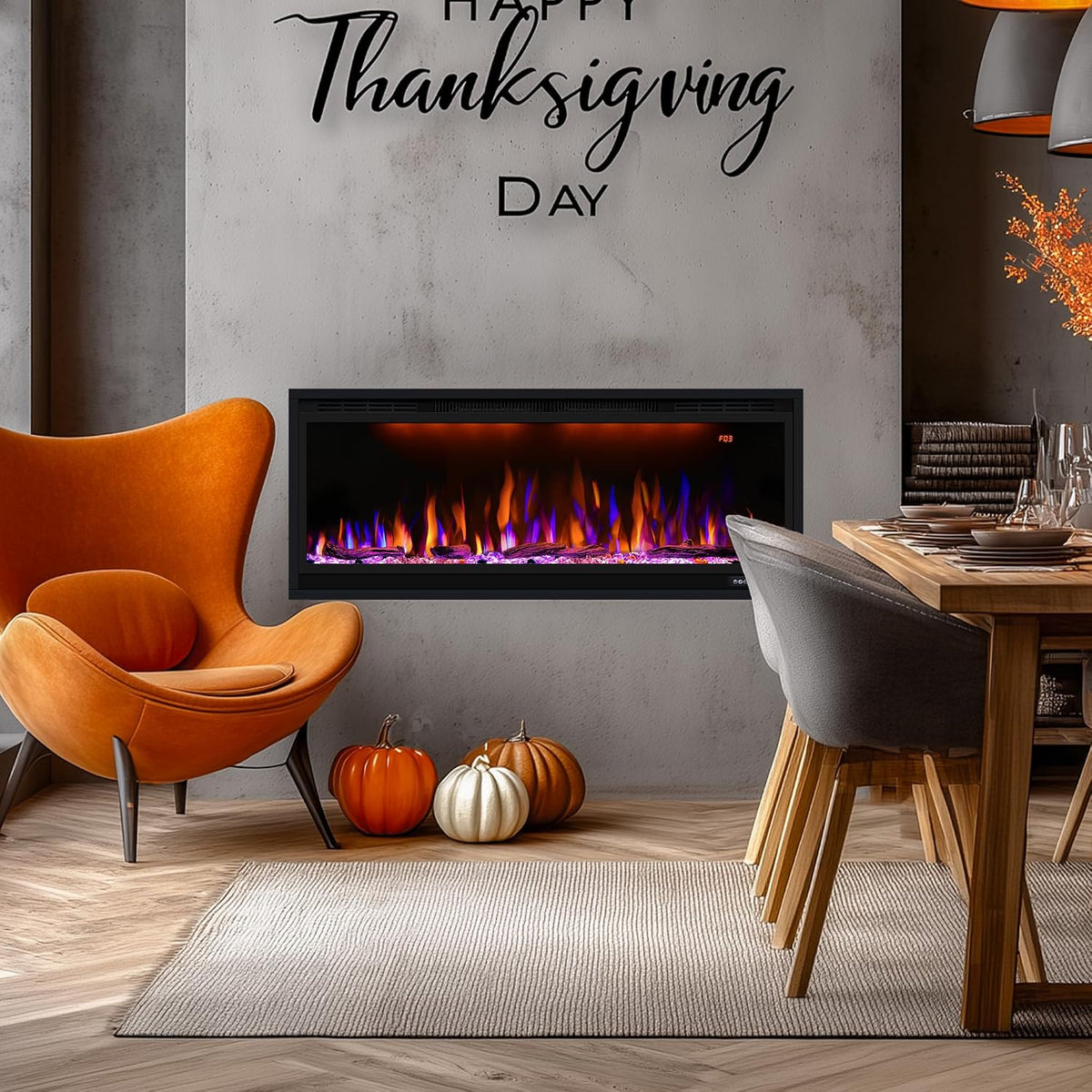 42 inch Smart Electric Fireplace WiFi-Enabled, Recessed &Wall Mounted Fireplace Inserts, Multicolor Flame w/Realistic Log &Crystals, Thermostat& Overheating Protection,Timer, 750W/1500W, Black