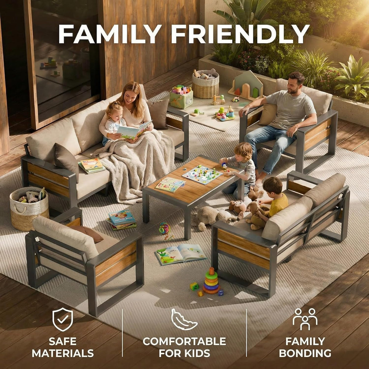 ZANDOR Aluminum Outdoor Patio Furniture Set with Table,4 Seat, Grey