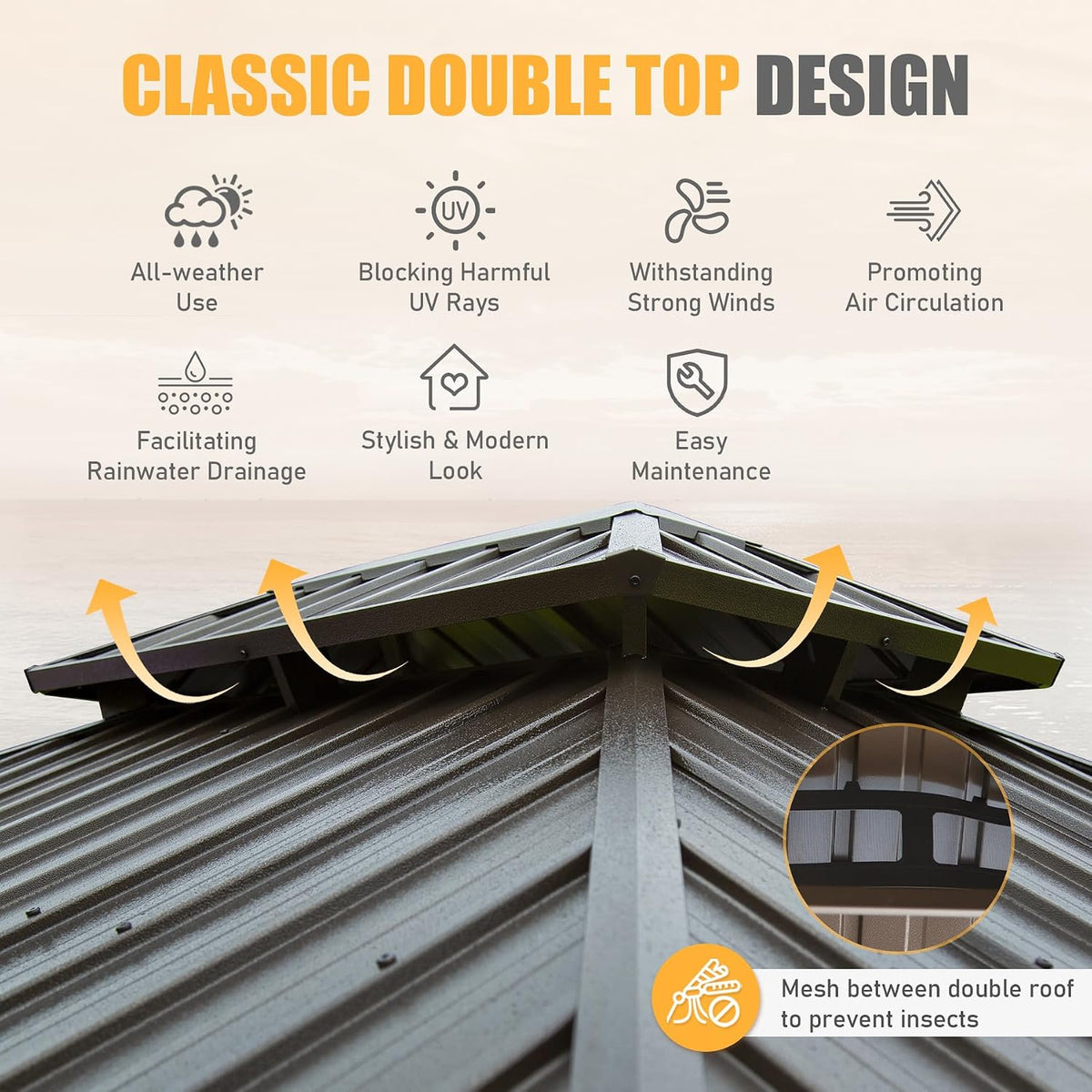 Domi 14x20 Hardtop Gazebo Aluminum Frame, for Outdoor Patios, Wood Looking