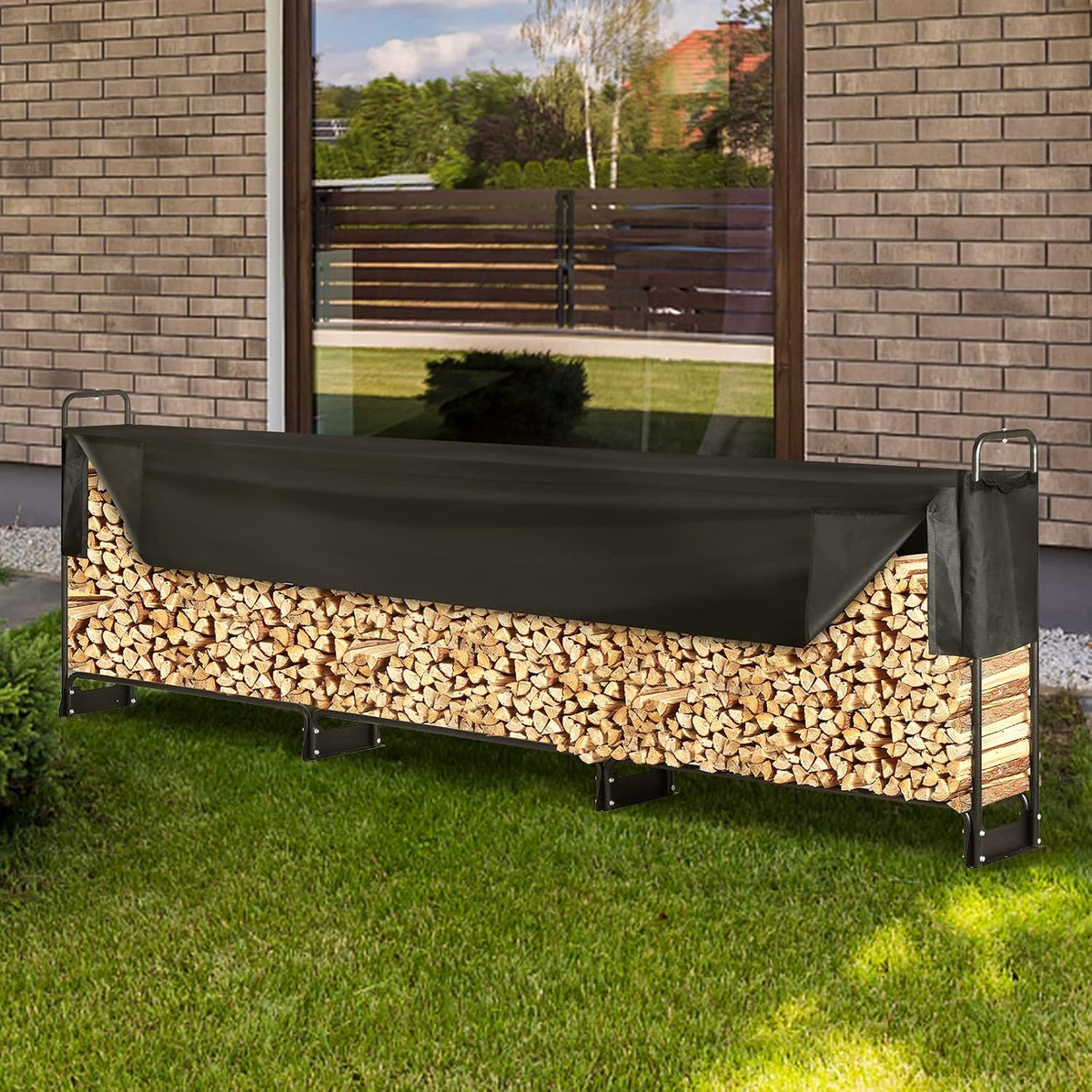 VEVOR 12.7FT Outdoor Firewood Rack with Cover, Firewood Holder for 3/4 Cord